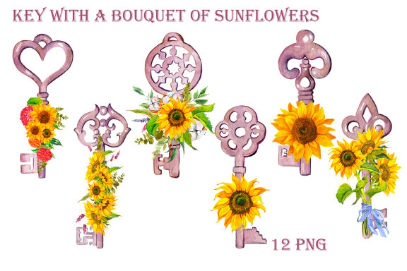 Key with sunflowers bouquet sublimation