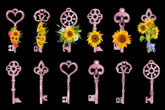 Key with sunflowers bouquet sublimation