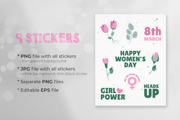 Women's Day 9 Printable Stickers