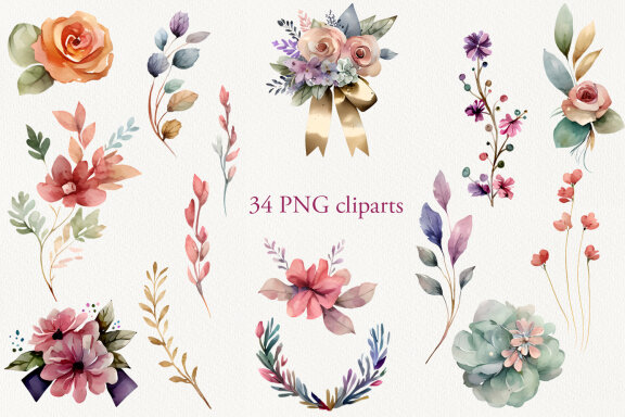 Set of Cliparts Watercolor Decor