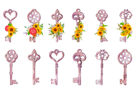 Key with sunflowers bouquet sublimation