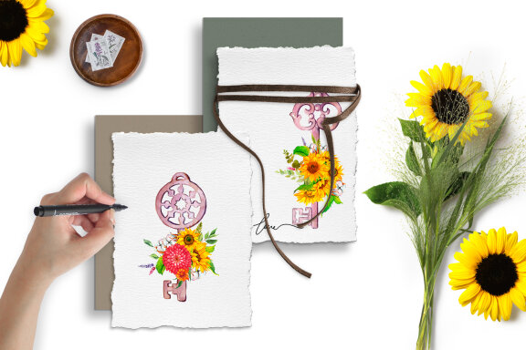 Key with sunflowers bouquet sublimation