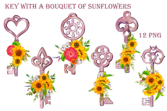 Key with sunflowers bouquet sublimation