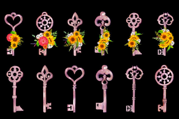 Key with sunflowers bouquet sublimation