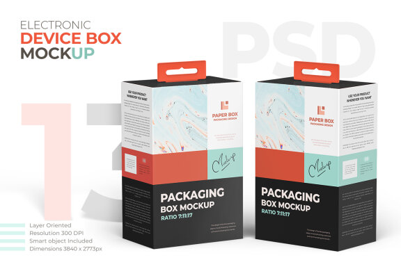 Hanging Cardboard Electronic Wearable Device Packaging Box Mockup