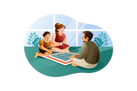 Happy family playing board games