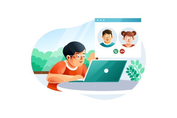 Kids video conference with a friend