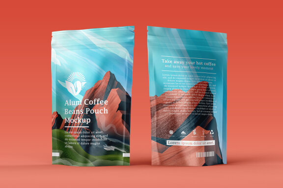 Aluminum Coffee Pouch Pack Mockup with illustrative Packaging Design