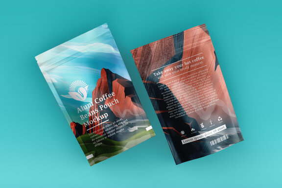 Aluminum Coffee Pouch Pack Mockup with illustrative Packaging Design