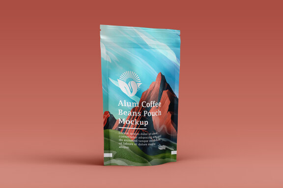Aluminum Coffee Pouch Pack Mockup with illustrative Packaging Design