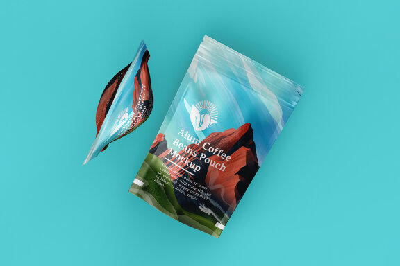 Aluminum Coffee Pouch Pack Mockup with illustrative Packaging Design