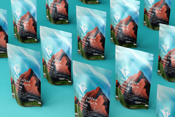 Aluminum Coffee Pouch Pack Mockup with illustrative Packaging Design