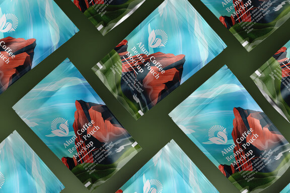 Aluminum Coffee Pouch Pack Mockup with illustrative Packaging Design