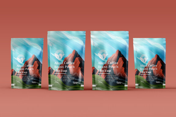 Aluminum Coffee Pouch Pack Mockup with illustrative Packaging Design