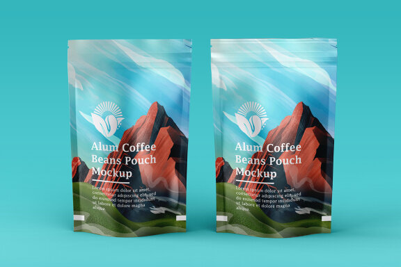 Aluminum Coffee Pouch Pack Mockup with illustrative Packaging Design