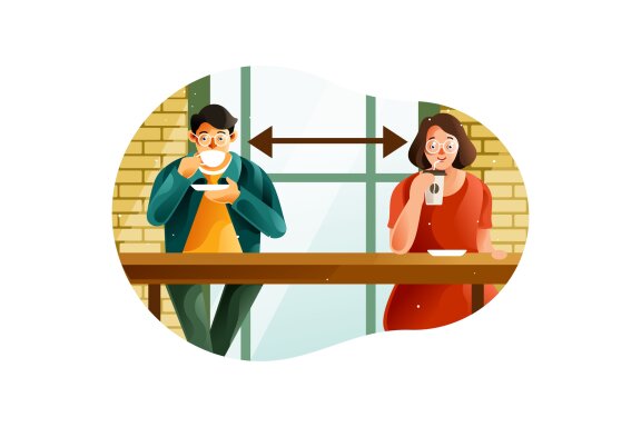 The social distance at a coffee shop in the new normal concept