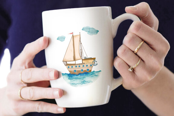Funny ships at Sea, Cute Nautical Kids Art