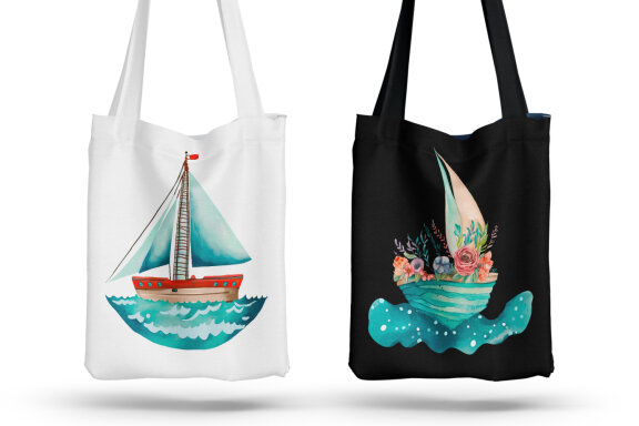 Funny ships at Sea, Cute Nautical Kids Art