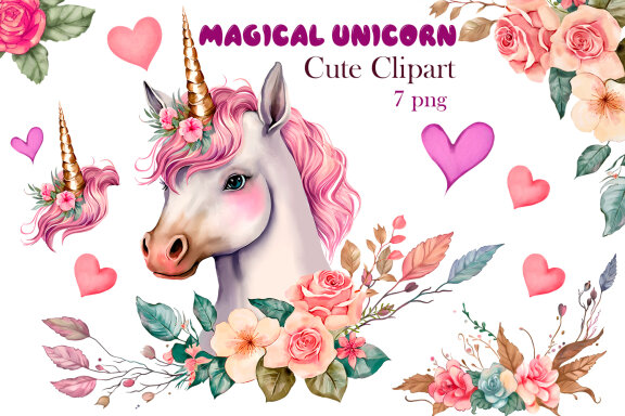 Cute Magical Unicorn clipart, birthday clipart