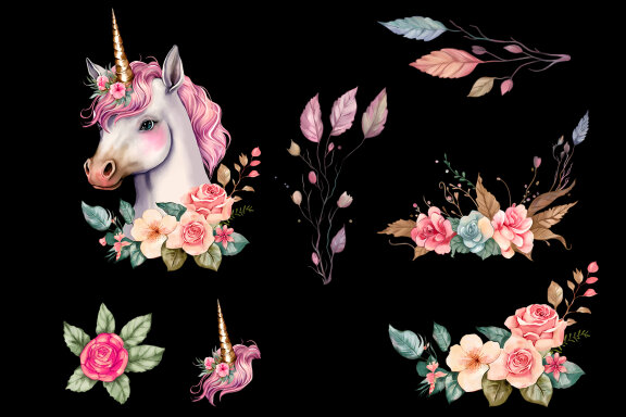 Cute Magical Unicorn clipart, birthday clipart