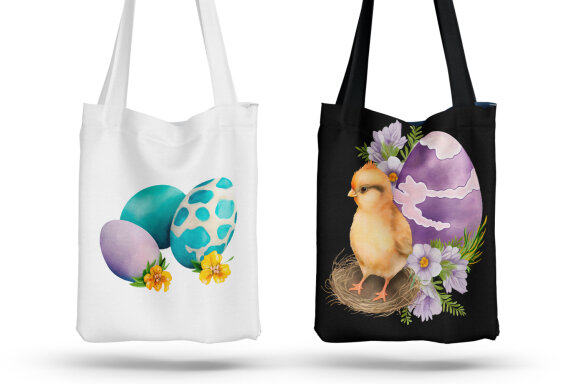 Chicken and cute watercolor easter eggs with flowers