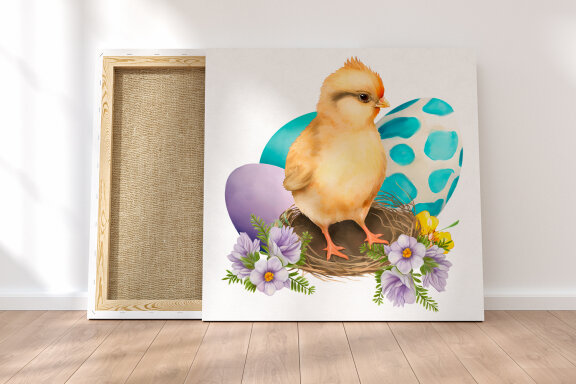 Chicken and cute watercolor easter eggs with flowers