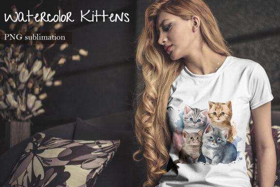 Cute Kittens, Sublimation Watercolor Design