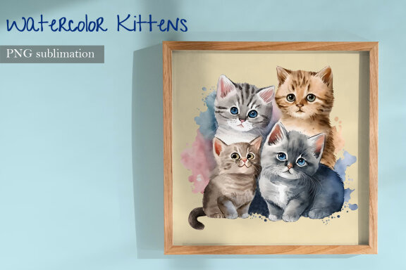 Cute Kittens, Sublimation Watercolor Design