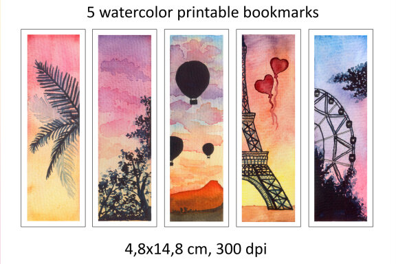 Watercolor Sunset Bookmarks
