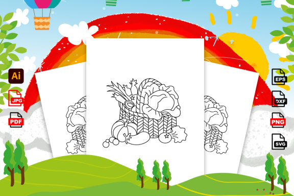 Vegetable Line Art Coloring Page Bundle for Kids KDP Interior
