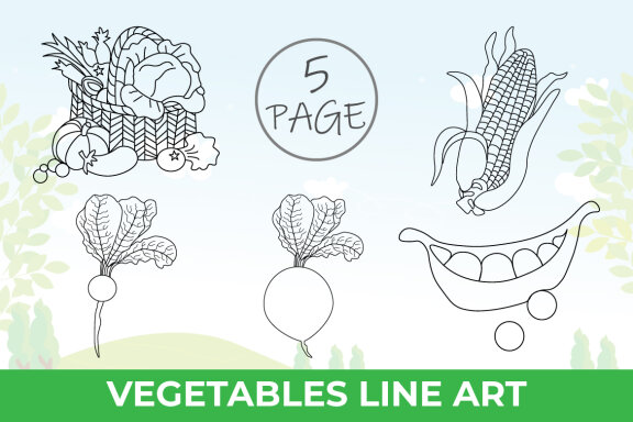 Vegetable Line Art Coloring Page Bundle for Kids KDP Interior