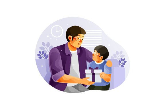 Happy son gives his father gift