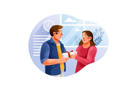 Man giving to his woman a gift box