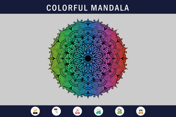 Colorful Mandala Illustration on doodle style-01