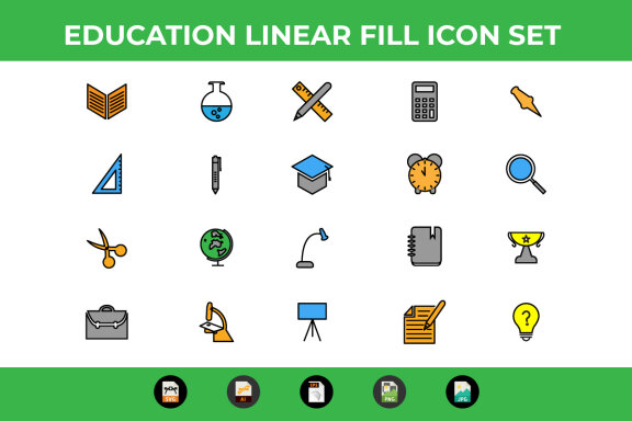 Education Linear Fill Icon Set Vector and SVG