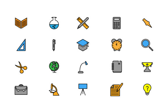 Education Linear Fill Icon Set Vector and SVG