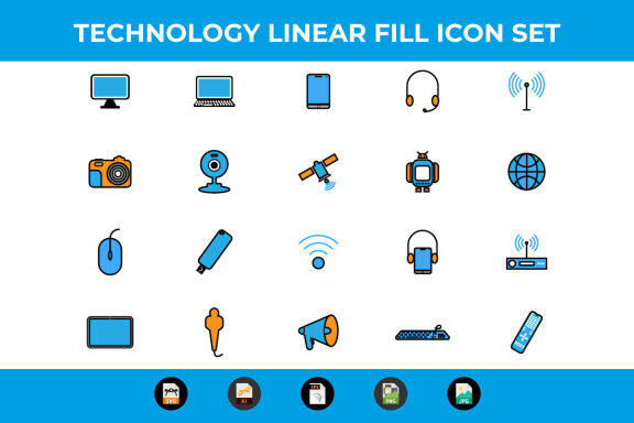 Linear Fill Technology and Multimedia icons