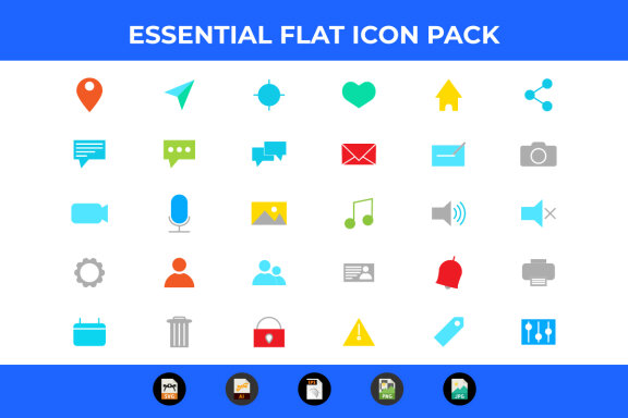 30 Flat Essential Icon Pack Vector Illustrations
