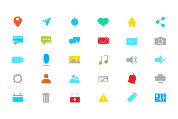 30 Flat Essential Icon Pack Vector Illustrations