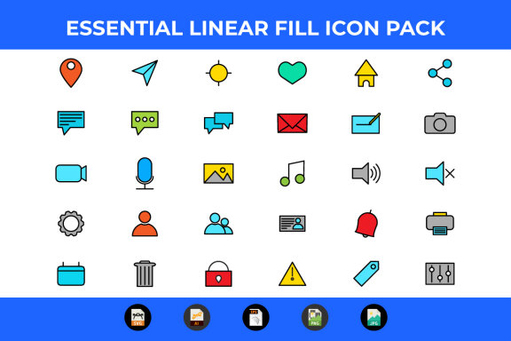 30 Linear Fill Essential Icon Pack Vector Illustrations and SVG