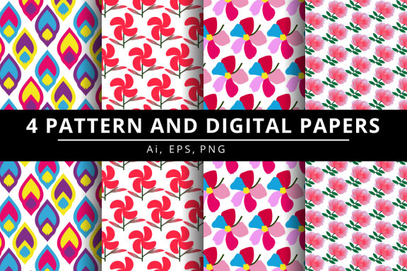 Floral Pattern and Digital Paper Bundle-04