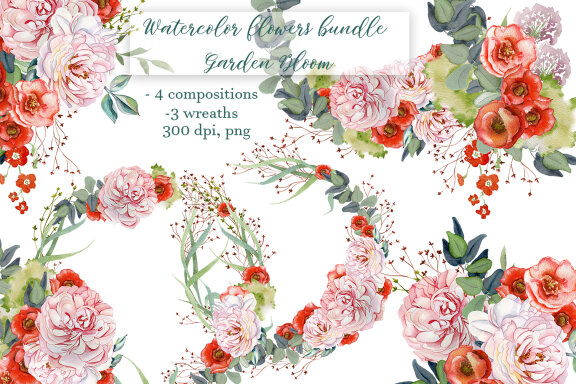 Bouquet of watercolor flowers Garden Bloom