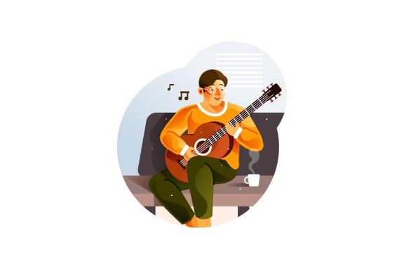 Man playing guitar while sitting on sofa
