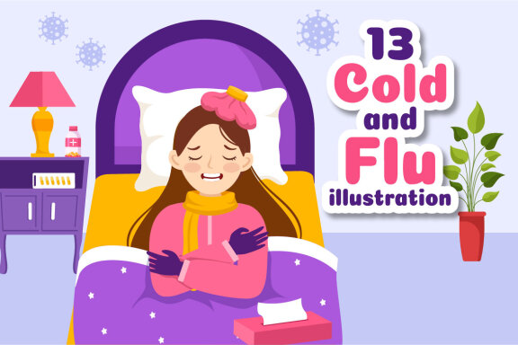 13 Flu and Cold Sickness Illustration