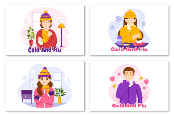 13 Flu and Cold Sickness Illustration