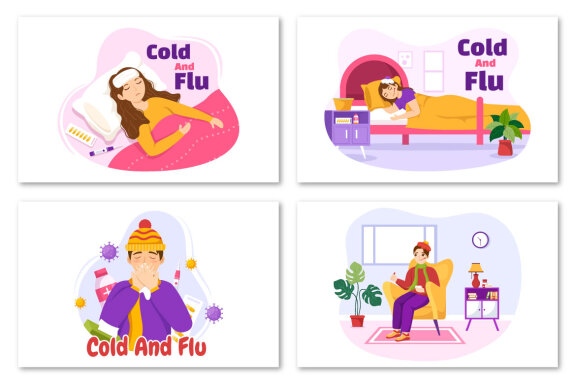 13 Flu and Cold Sickness Illustration