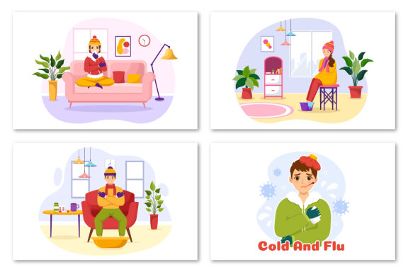 13 Flu and Cold Sickness Illustration