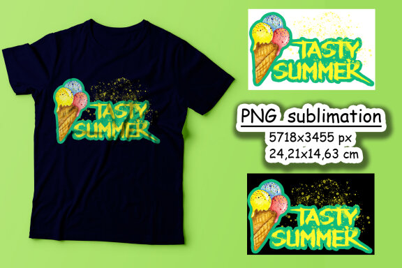 Tasty Summer. Watercolor Ice-cream PNG Sublimation