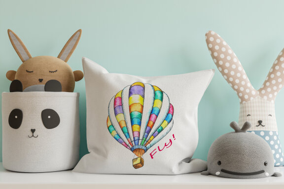 Fly! Watercolor Hot Air Balloon PNG Sublimation