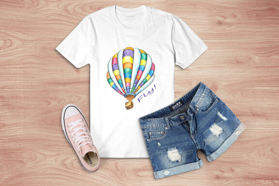 Fly! Watercolor Hot Air Balloon PNG Sublimation